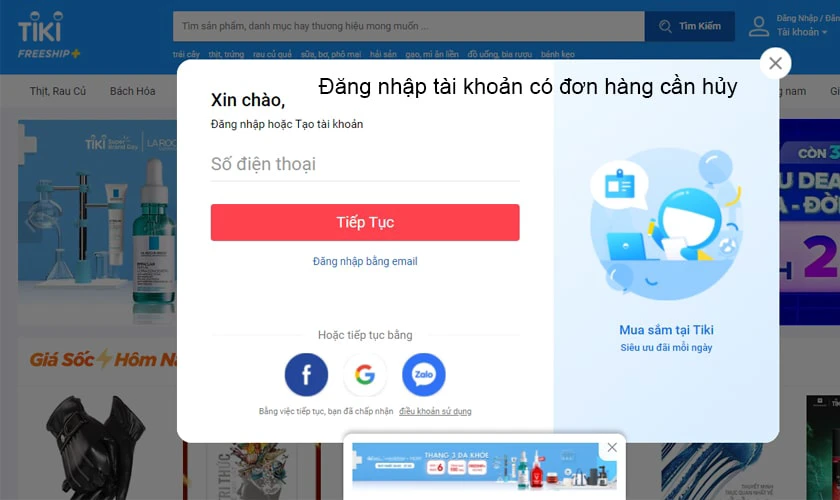 Cách hủy đơn hàng Tiki trên máy tính